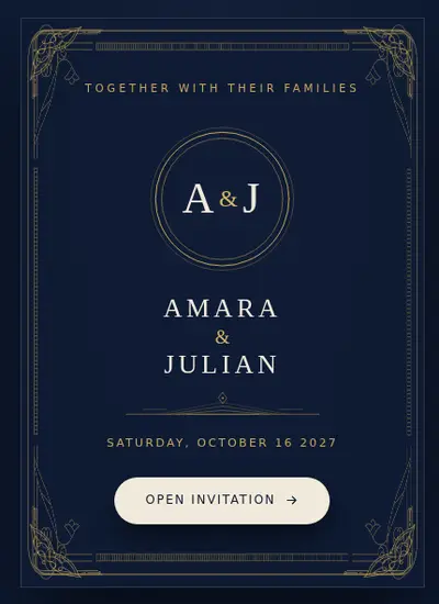 Baroque II · Dark Blue invitation design