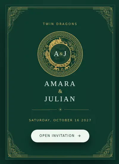 Double Dragon · Green invitation design