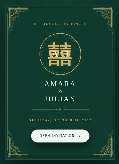 Double Happiness · Green invitation design