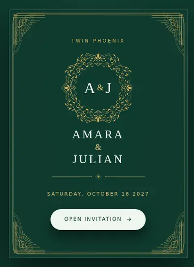 Double Phoenix · Green invitation design