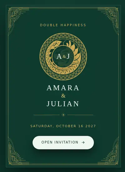 Dragon Phoenix · Green invitation design